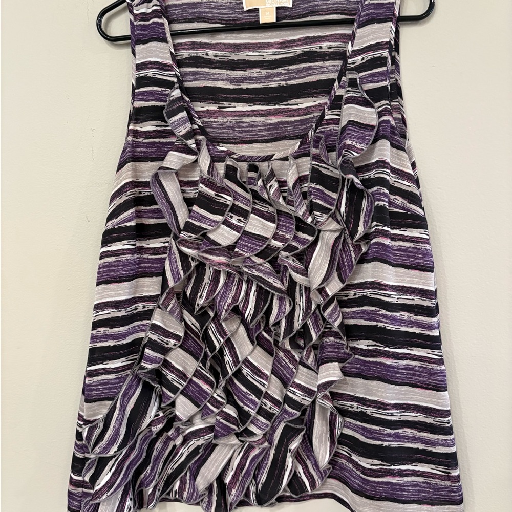 Michael Kors Women’s Purple Striped Ruffle Tank Top Size n Size 14